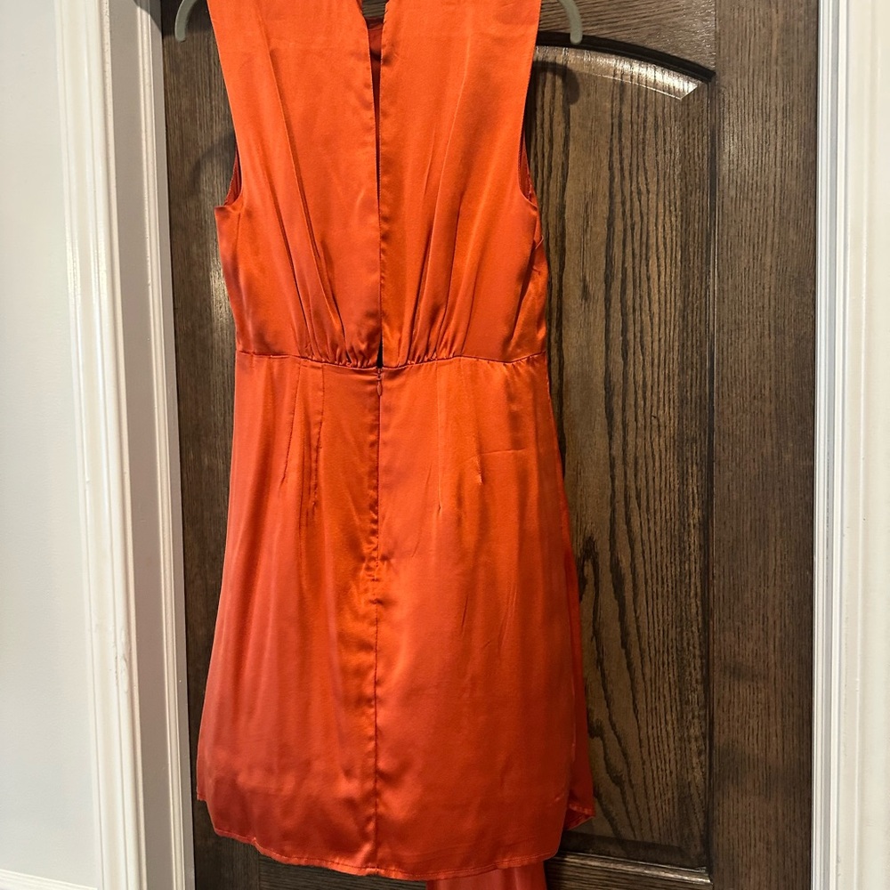 Mock neck draped silk dress by Anthropologie Orange baked paprika - Picture 6 of 8